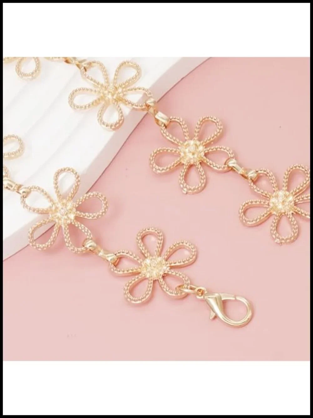 Women's Hollow Flower Metal Chain Belt with Lobster Clasp